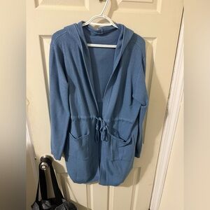 Blue Hooded Cardigan with Pockets